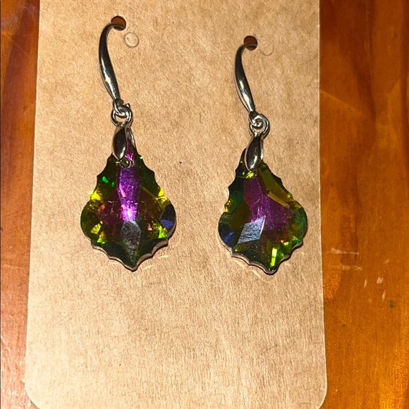 S925 Stamped Silver Iridescent Swarovski Drop Earrings - Picture 13 of 17